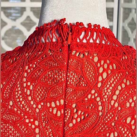 RED DRESS BARDOT SIZE 8 LACE RED ORANGE PARTY MEDIUM CUT OUT - Picture 7 of 14